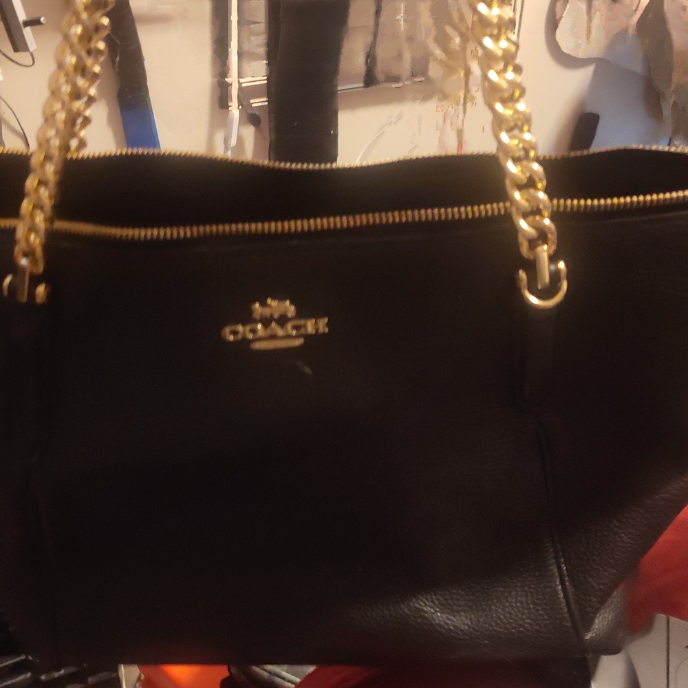 Coach Black Leather Shoulder Bag with Gold Hardware